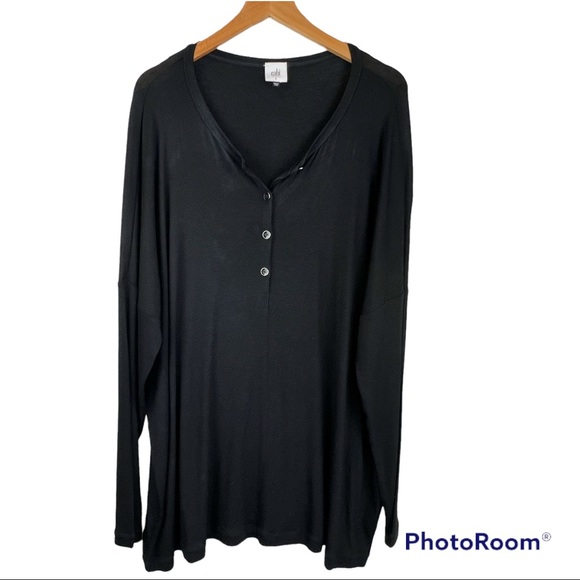 🎃SOLD🎃 CAbi Henley Long Sleeve Shirt Tunic Top 3624 Large Black - Picture 6 of 11
